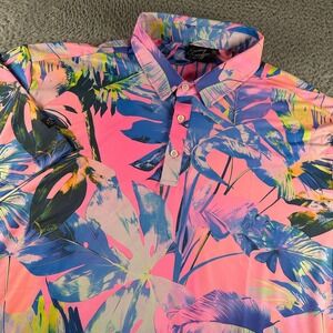 Sunday Swagger Polo Shirt Mens 2XL Tropical Floral Short Sleeve Golf Pink NWOT